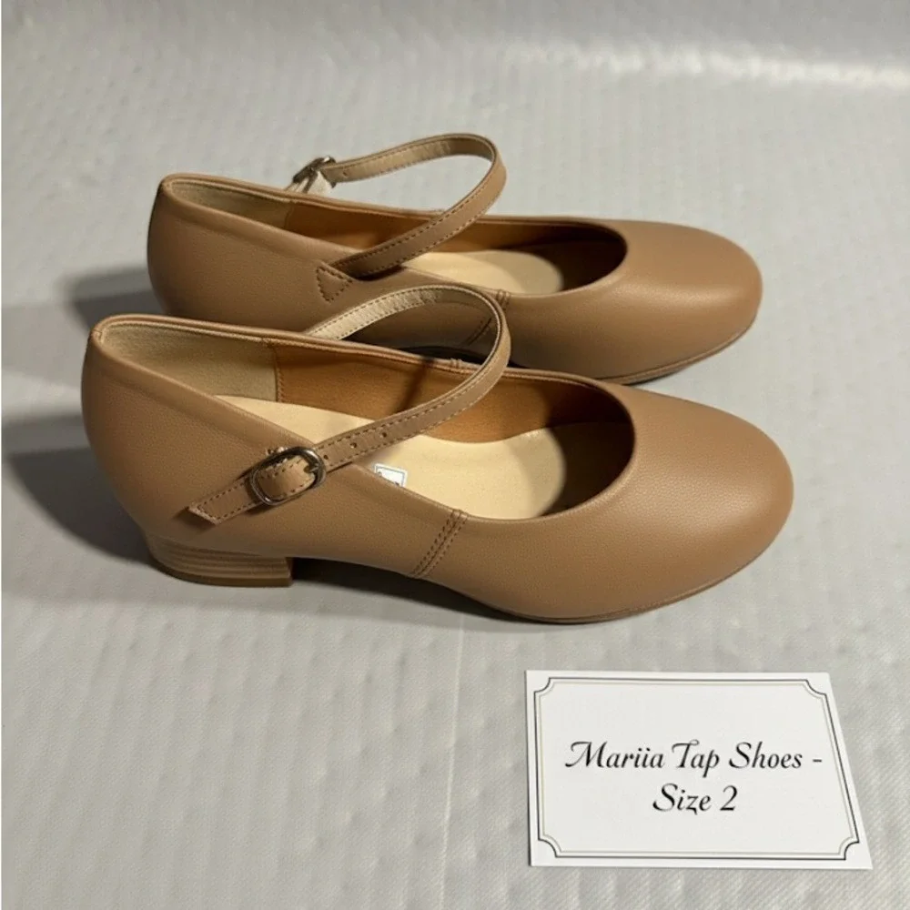 Mariia Tan Mariia Soft Leather Mary Jane Tap Shoes Size 2 Wide NEW NIB